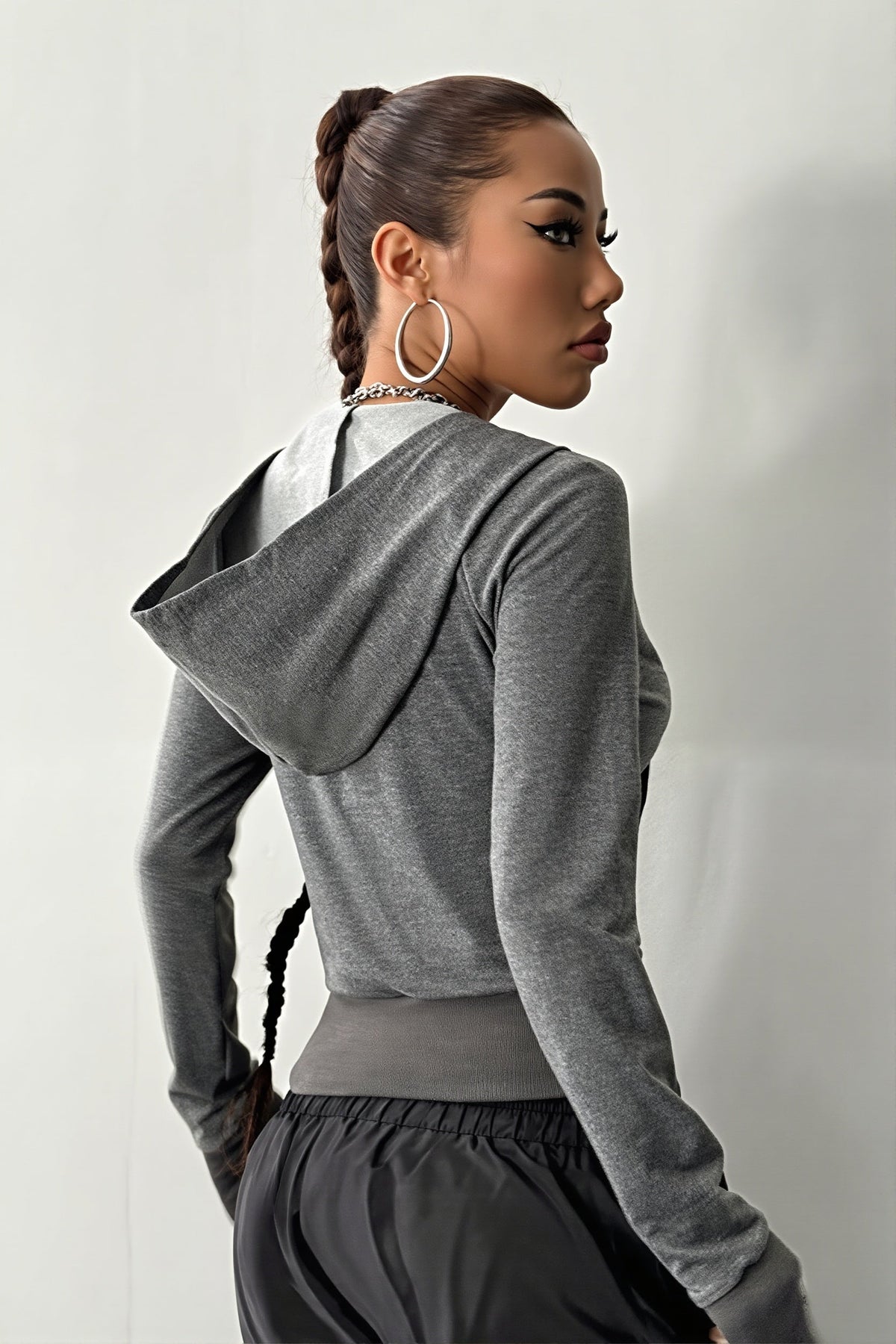 Stud Detail Fitted Zip Hoodie 3