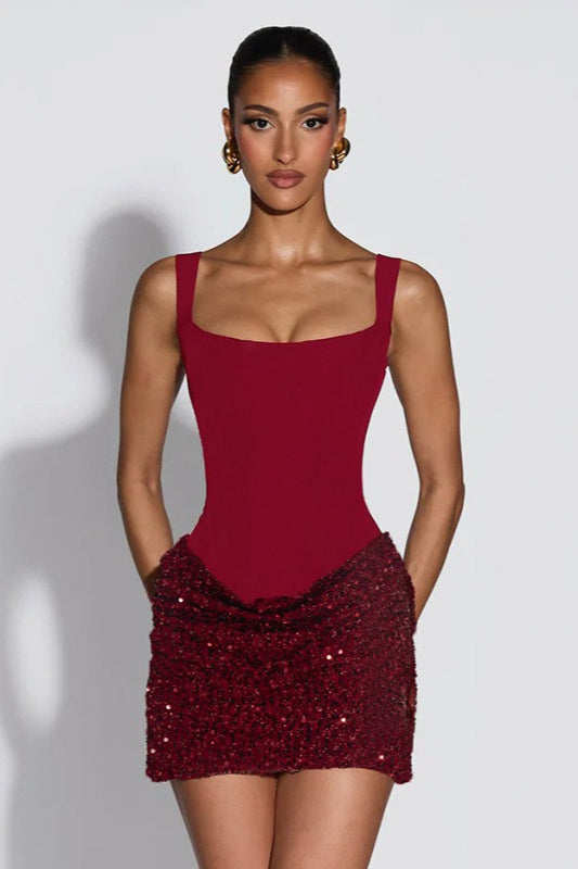 Square Neck Sleeveless Sequin Skirt Mini Dress 3