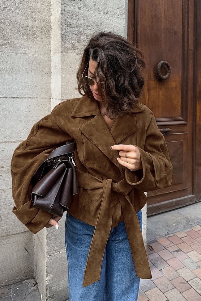 Elegant Belted Suede Trench Coat for Chic Style and Comfort