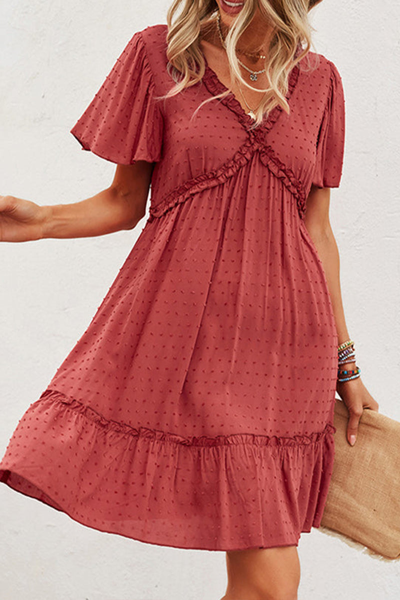 Solid color V Neck High Waist Casual Dress  Fashionpara