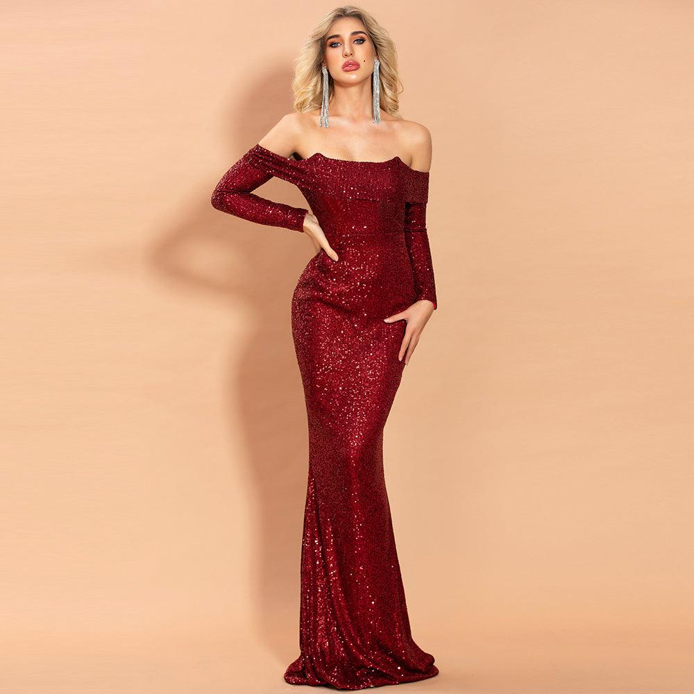 Tiffany Blue Long Sleeve Sequins Dress - Fashionpara