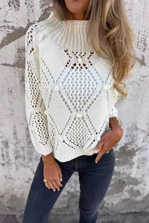 Elegant Round Neck Hollow Knit Sweater for Stylish Comfort