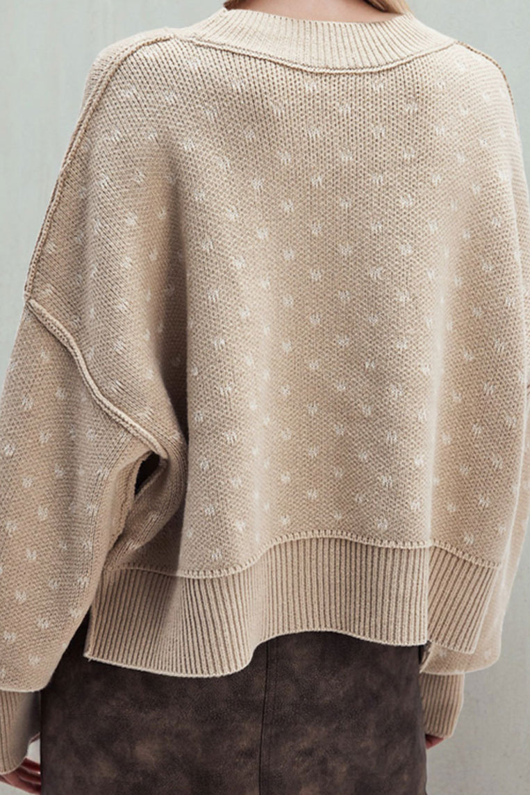 Heart Print Loose Fit Cropped Sweater for Cozy Style