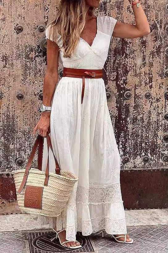 Lace Paneled Elegant Formal Maxi Boho Dress