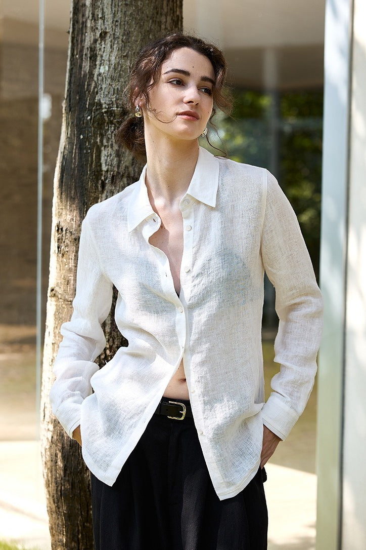 Minimalist Sheer Linen Blouse