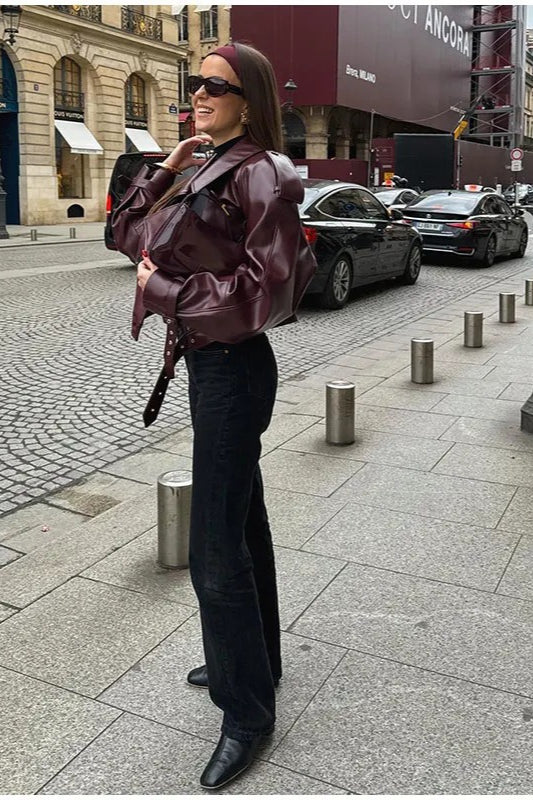 Vintage PU Leather Biker Coat - Fashionpara