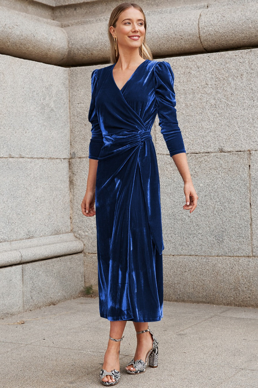 Velvet Long Sleeve Party Dress - Fashionpara