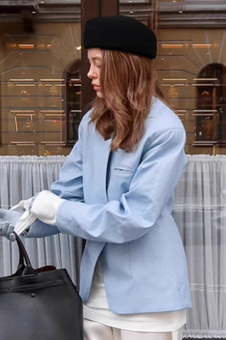 Elegant Street Casual Blue Blazer Coat for Effortless Style