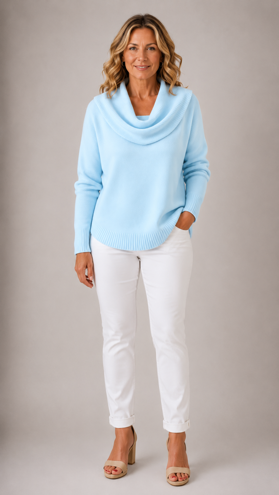 Cowl Neck Long Sleeve Knit Sweater