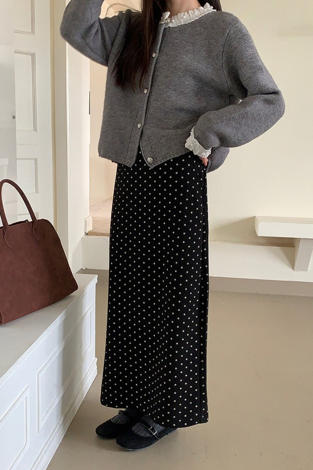 High Waist Polka Dot Back Slit Skirt