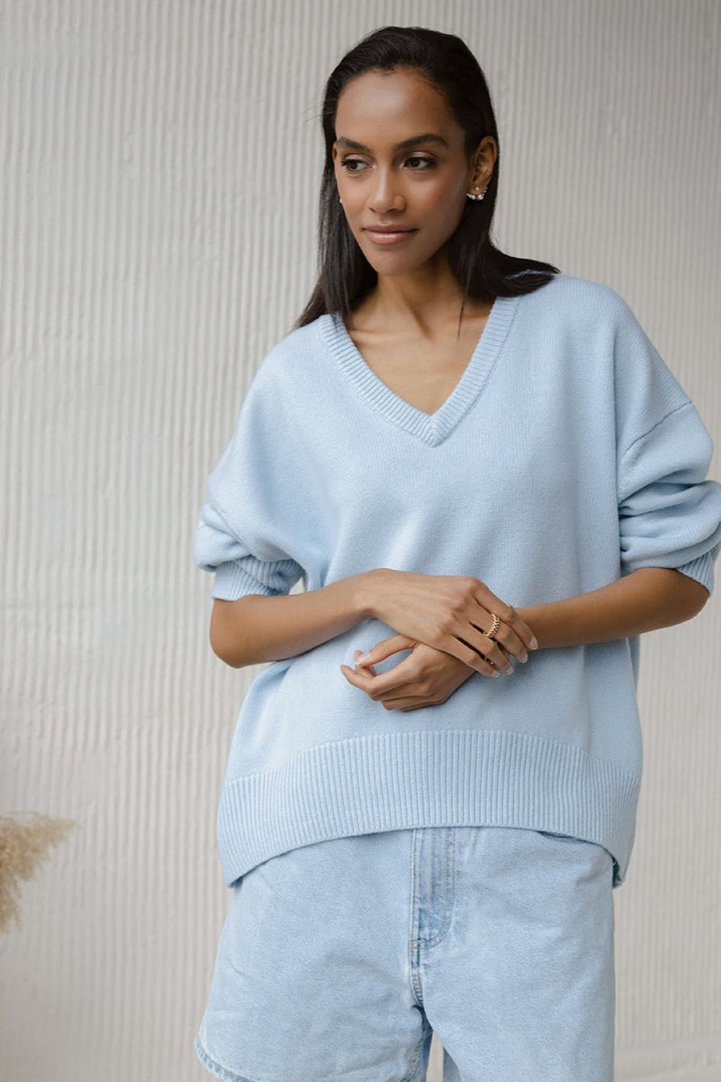 V Neck Pullover Knit Sweater