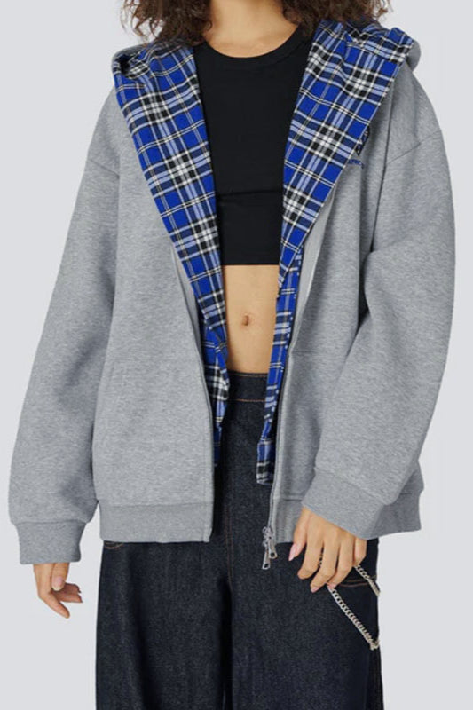 Plaid Lined Loose Fashion Hoodie