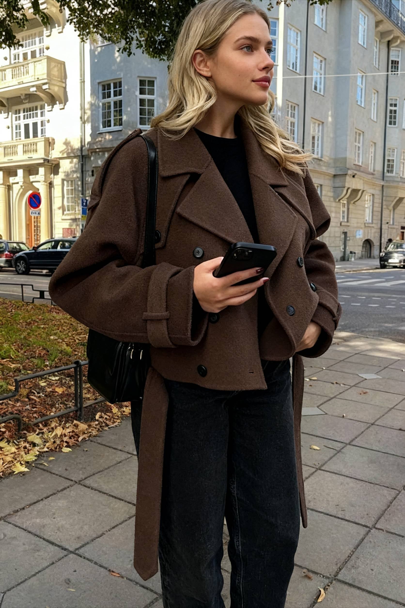 Wide Lapel Wool Blend Coat - Fashionpara