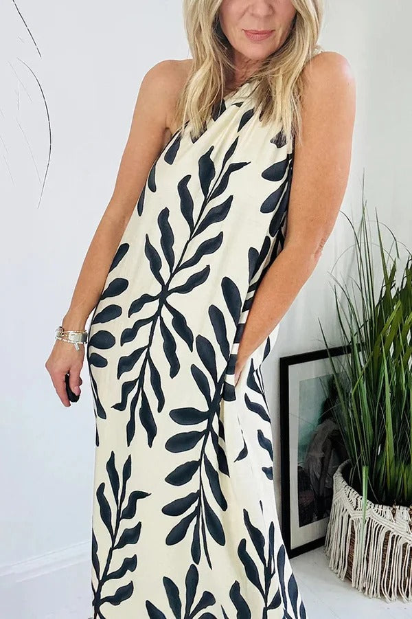 Floral Unique Printed One Shoulder Pocketed Loose Maxi Dress - Fashionpara