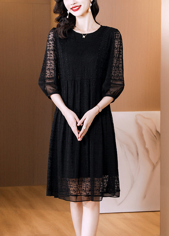 Sheer Geometric Panel Tiered Three Quarter Sleeve Mini Dress - View 2