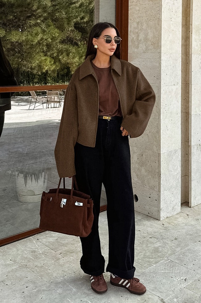 Wool Blend Cropped Casual Jacket 2