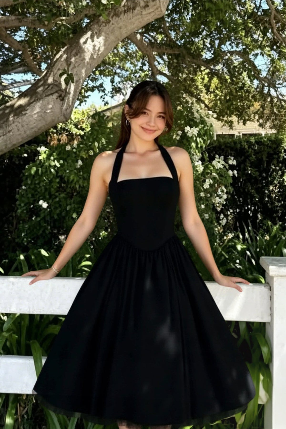 Halter Square Neck Drop-Waist Fit-and-Flare Midi Dress