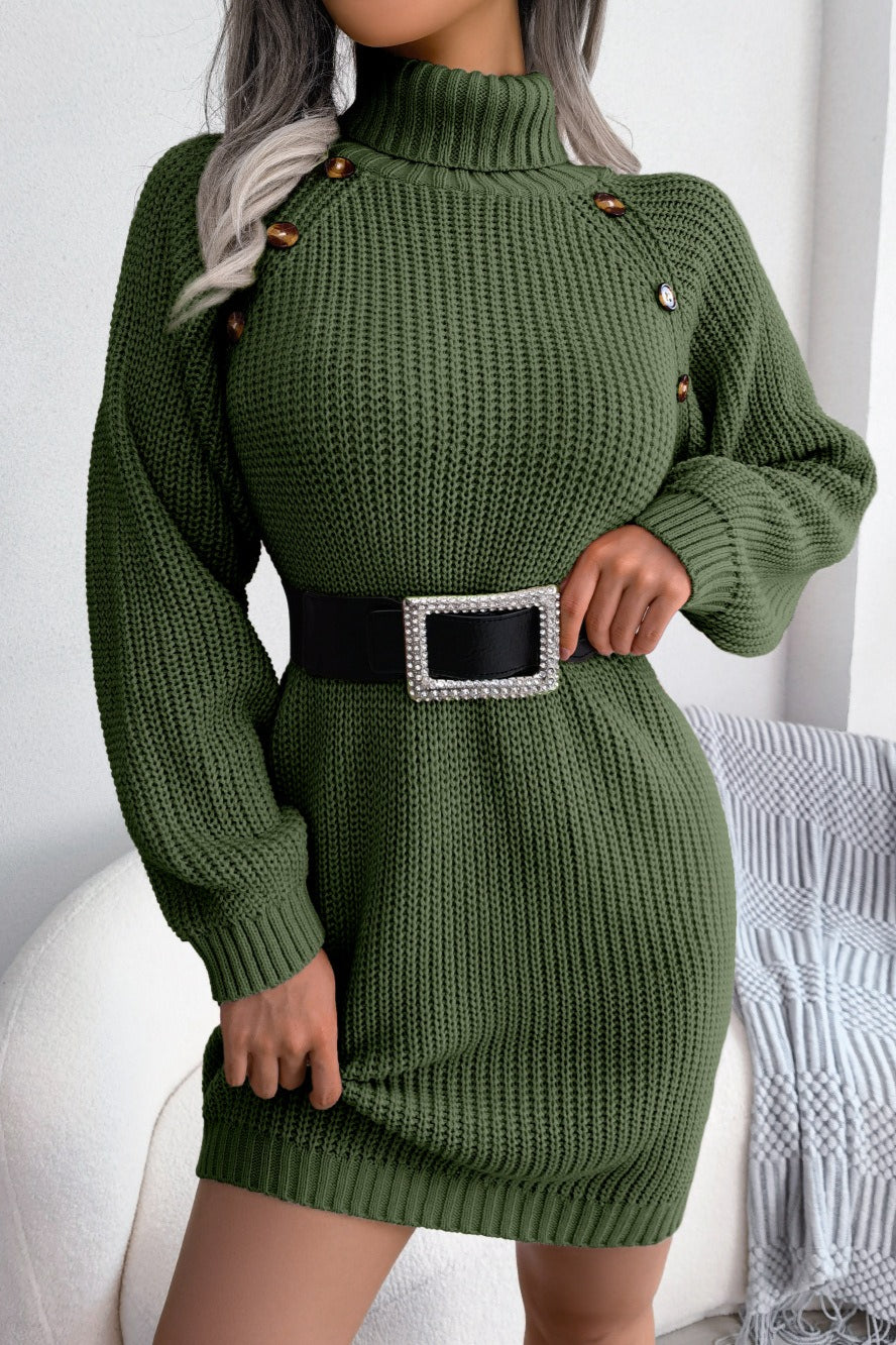 Long Sleeve Button Knit Sweater Dress 12