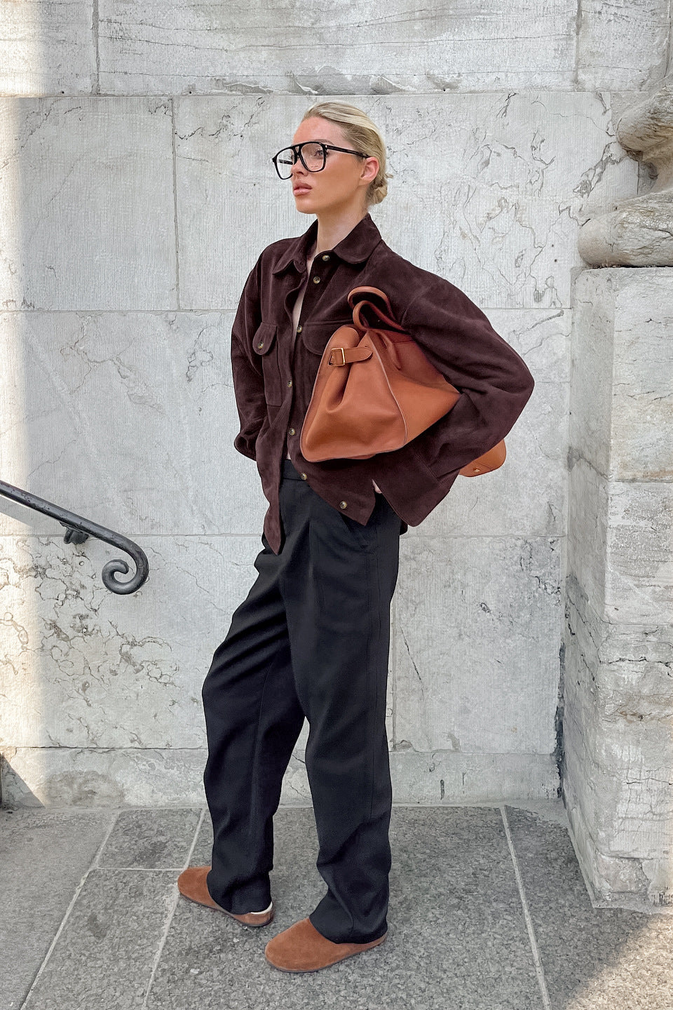 Chic Brown Suede Loose Blazer Coat for Effortless Style