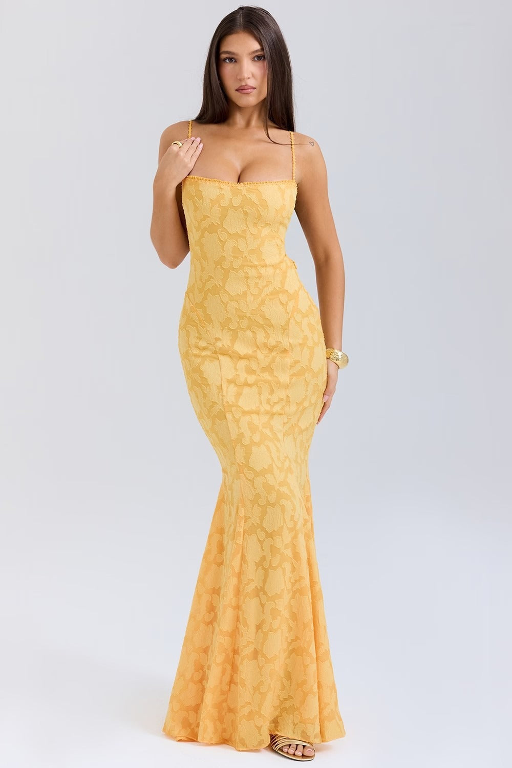 Jacquard Mermaid Cami Maxi Lace Dress - View 7