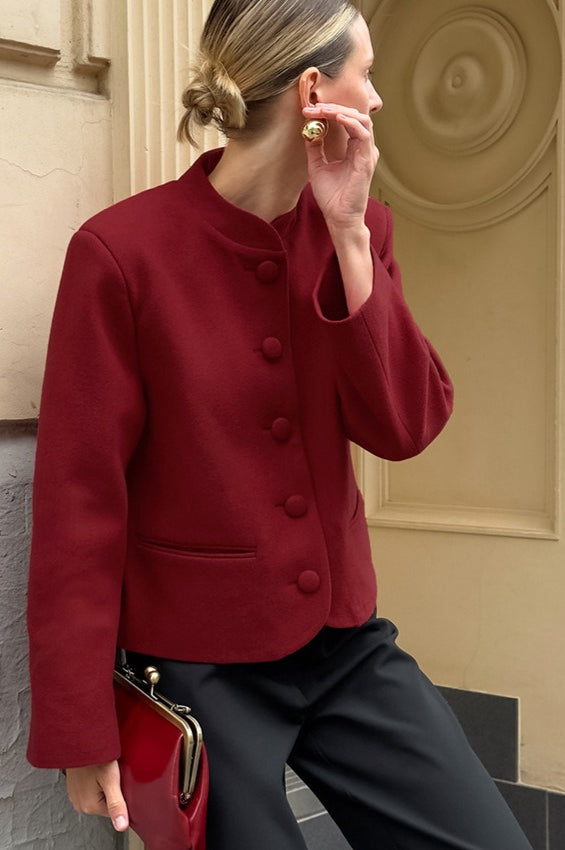 Elegant Red Wool Blazer Jacket
