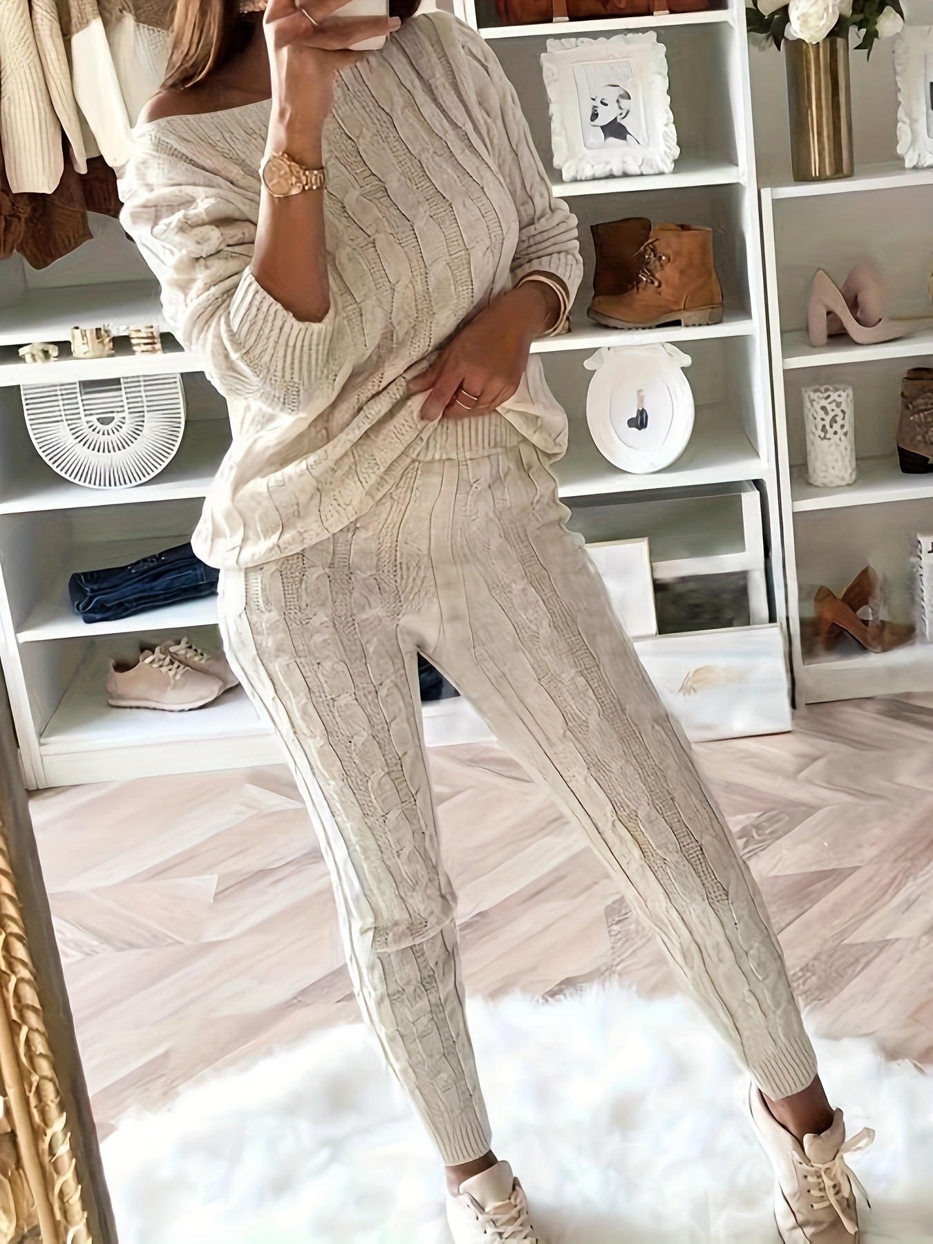 ShoptheCIC Cozy Knitted Sweater and Pants Two-Piece Set