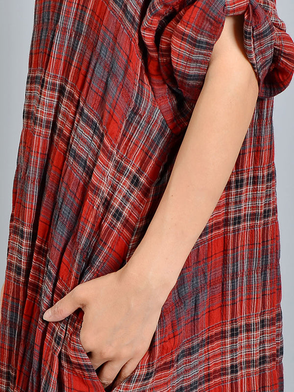 Plaid Check Round Neck Layered-Hem A-Line Maxi Dress 5