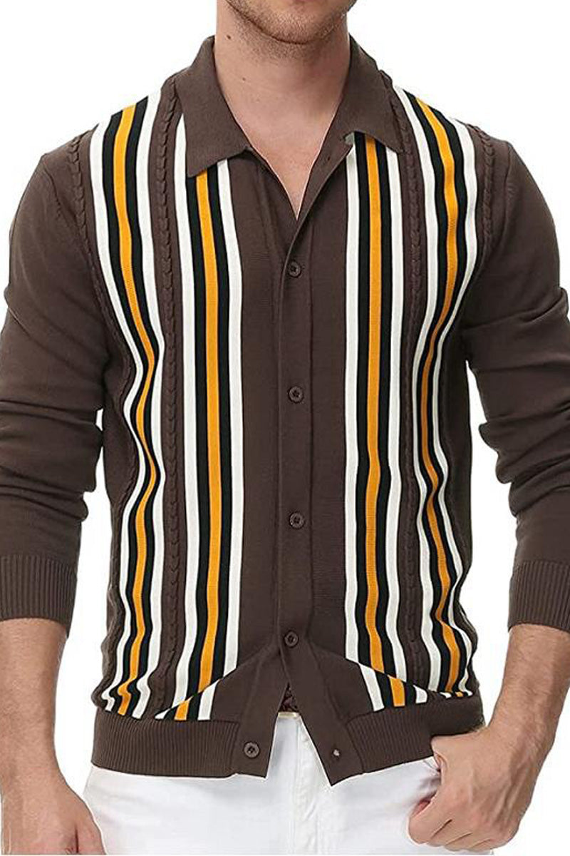 Men's V-Neck Long Sleeve Knitted Polo Cardigan  Fashionpara