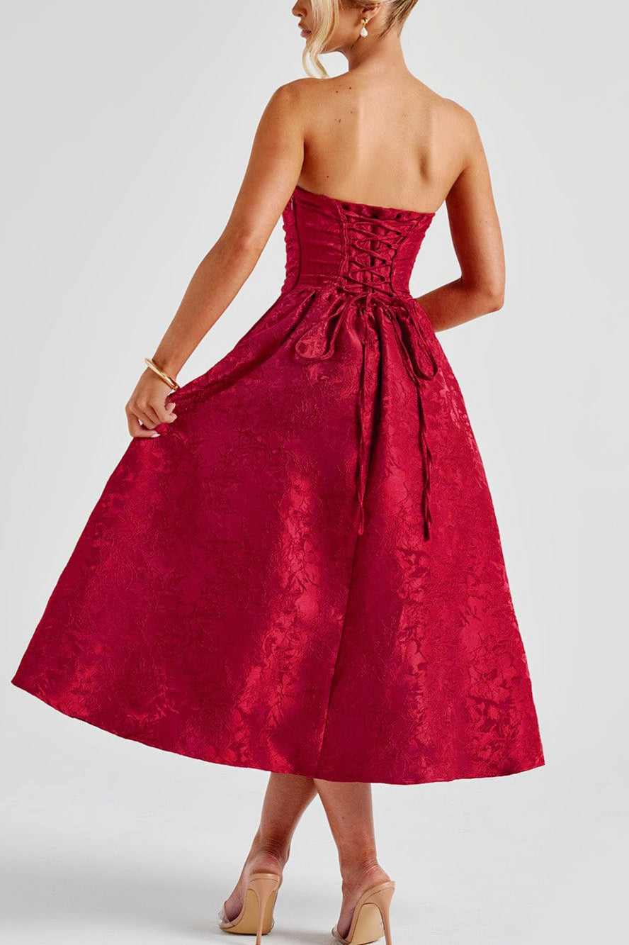 Jacquard Lace-Up Back Party Dress - Fashionpara