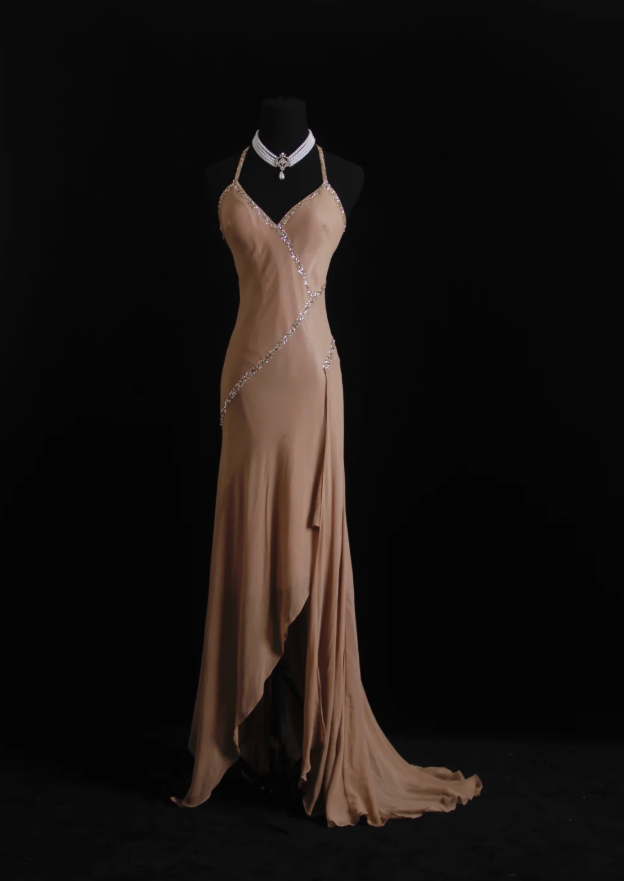 Classy Halter Chiffon Sequin Beaded Mermaid Long Wedding Guest Dress Formal Party Dress D1663