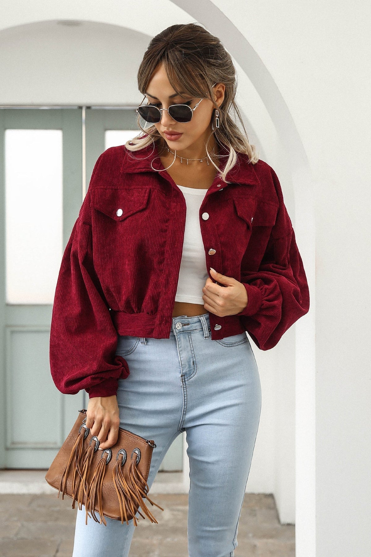 Button Up Corduroy Short Jacket