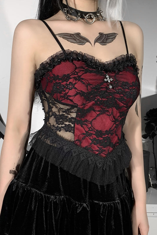 Gothic Cross Lace Mesh Cami Corset - Fashionpara