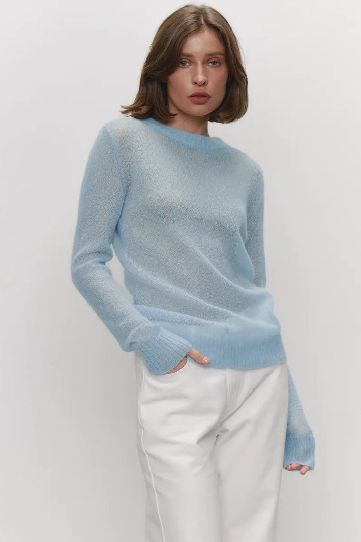 Lightweight Semi Sheer Crew Knit Sweater 4