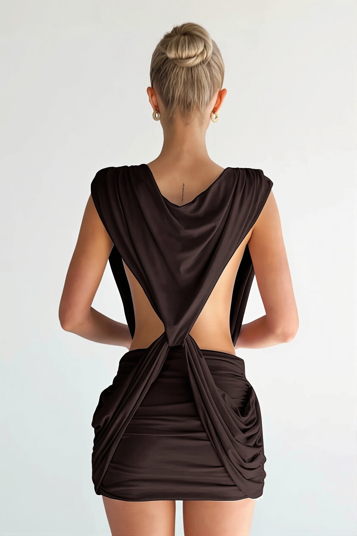 Plunge Draped Twist Front Bodycon Mini Dress