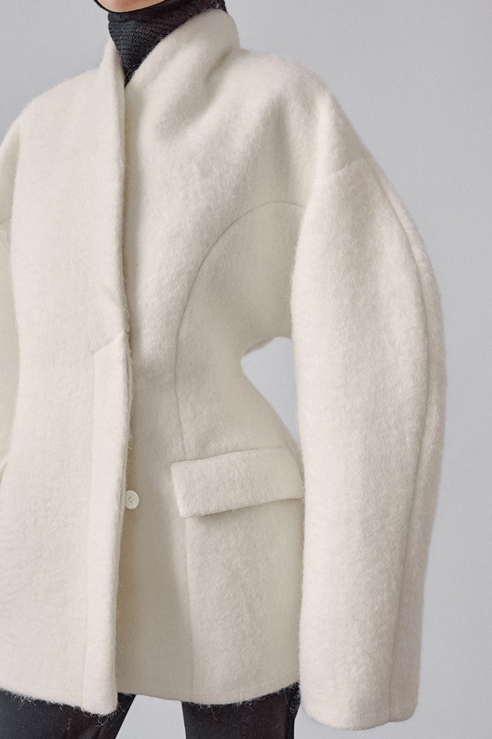 Sculptural Sleeve Wool Blend Coat