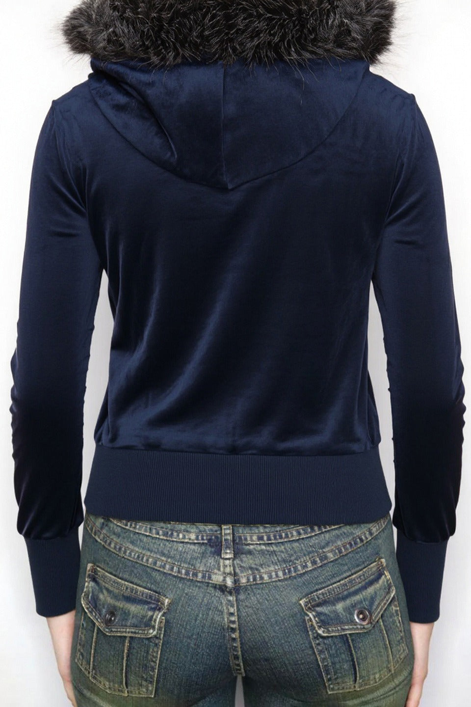 Faux Fur Velvet Zip Hoodie - Fashionpara