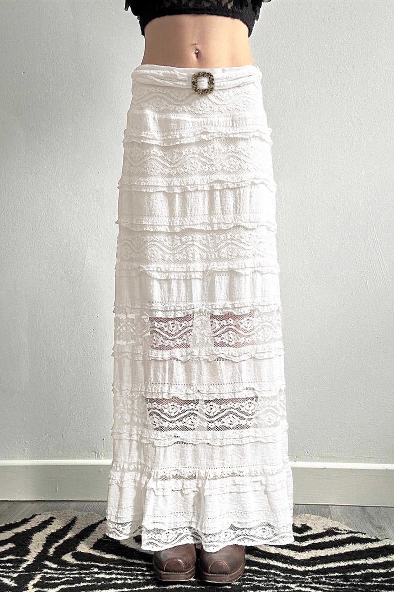 Jacquard Lace Slim Maxi Skirt