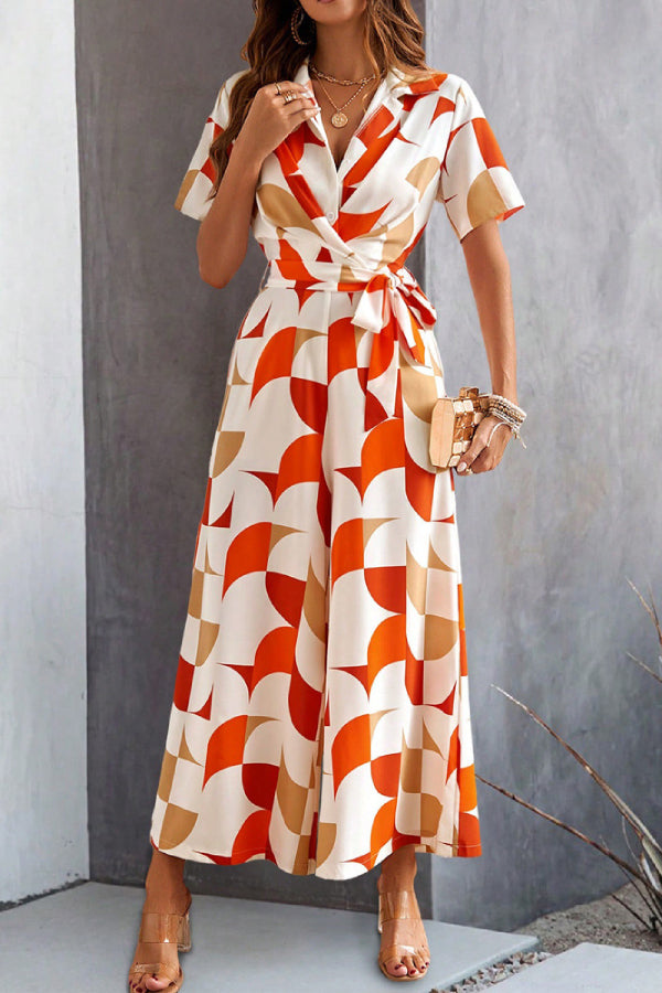 Women's Geometric Printed Short Sleeve Jumpsuit - Fashionpara