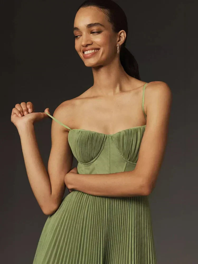 Bustier Pleated Tulle Fit & Flare Midi Dress - View 3