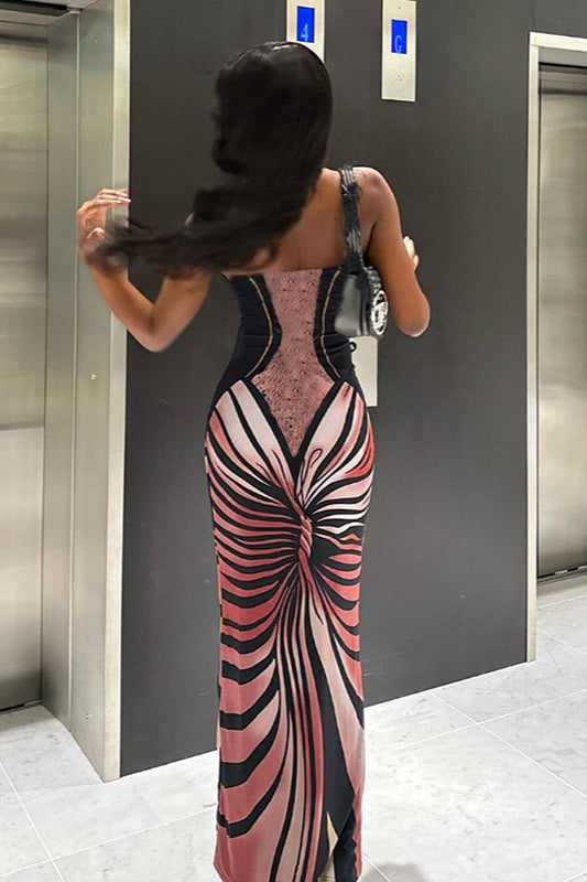 Abstract Print Strapless High Split Maxi Dress 8