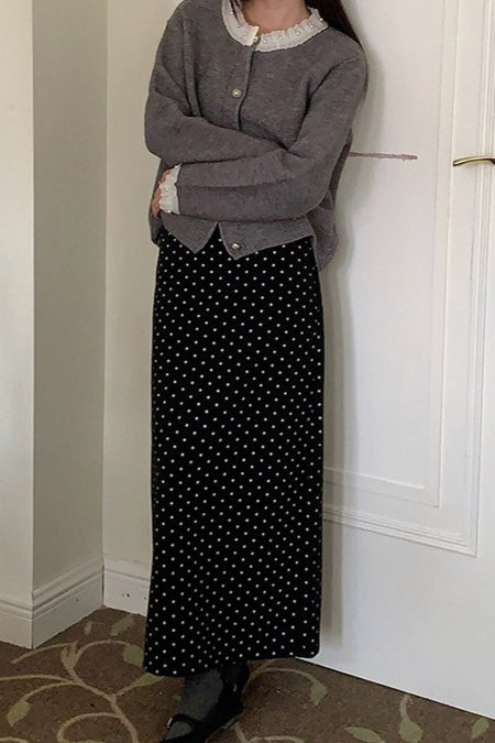 High Waist Polka Dot Back Slit Skirt