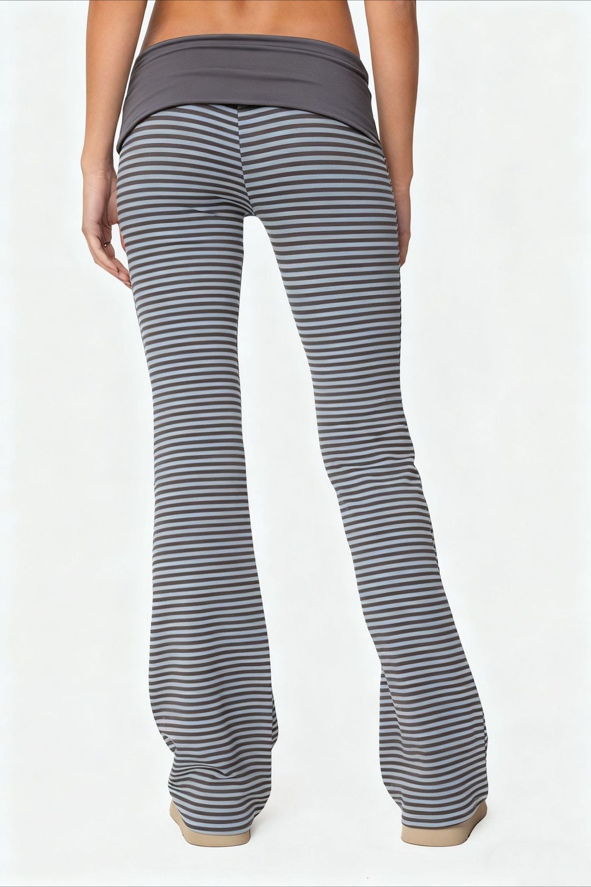 Striped Foldover Waist Flare Leg Pants