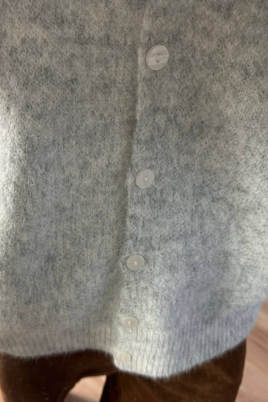 Elegant Grey Wool Button Knit Cardigan for Cozy Comfort
