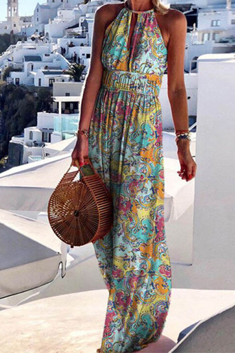 Sexy Print Halter Maxi Dress