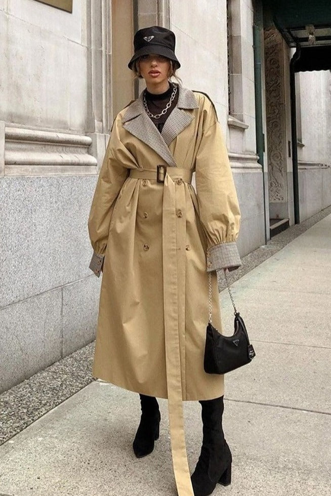 Vintage Double-Breasted Trench Coat with Paneled Design