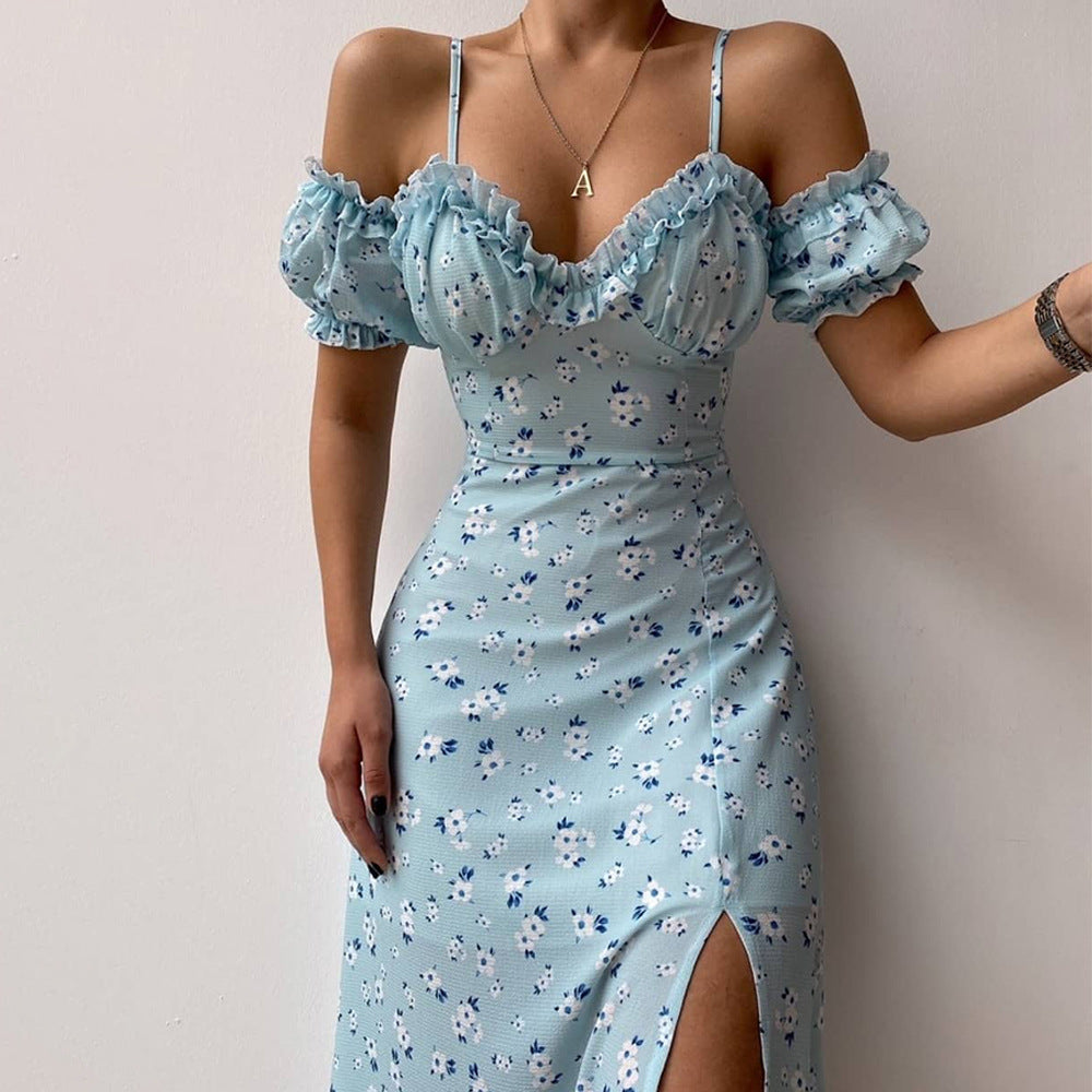 Ruffled Sweetheart Cold Shoulder Puff Sleeve Bodycon Midi Dress - View 4