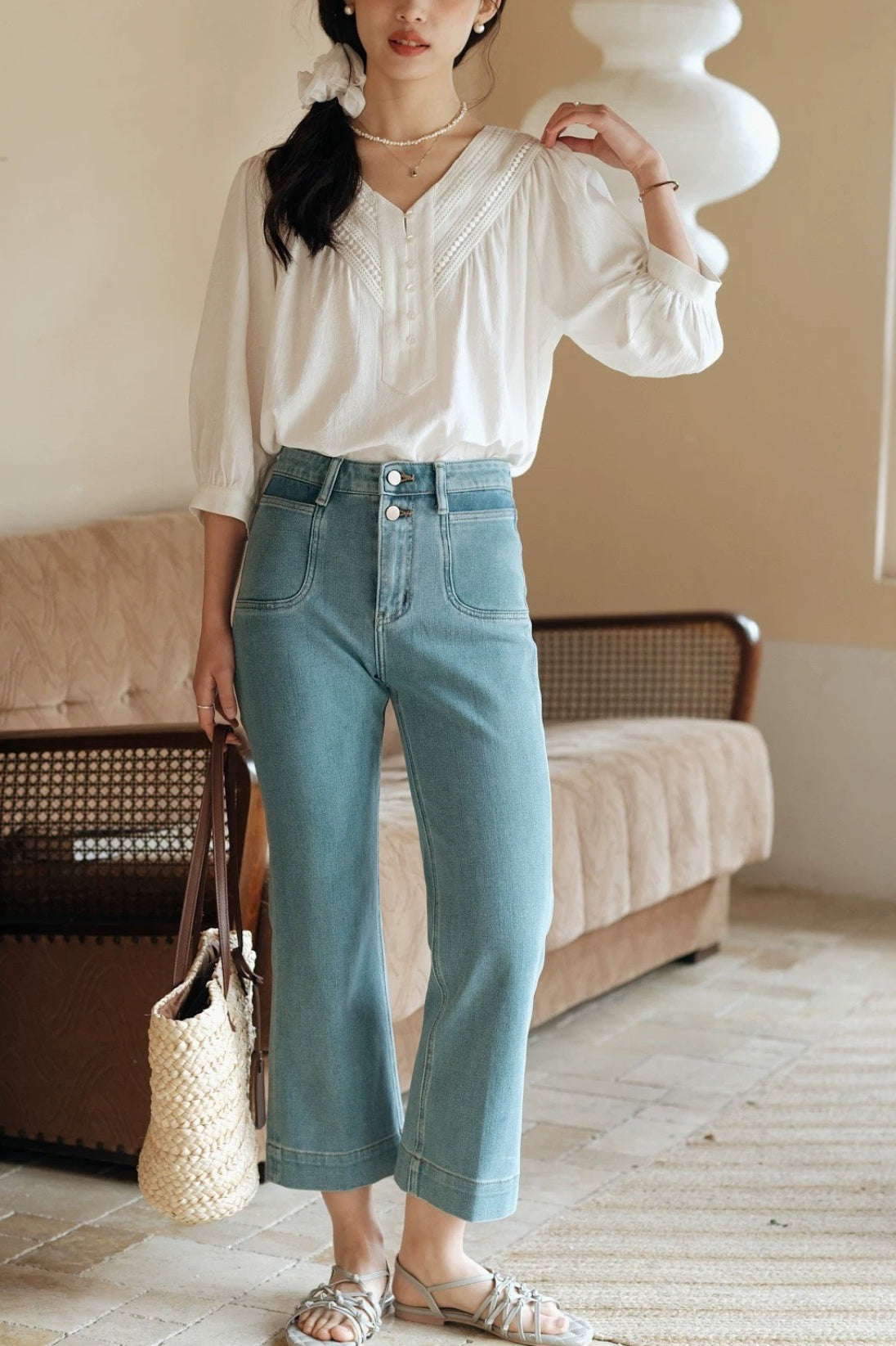 Relaxed Lace Trim Blouse