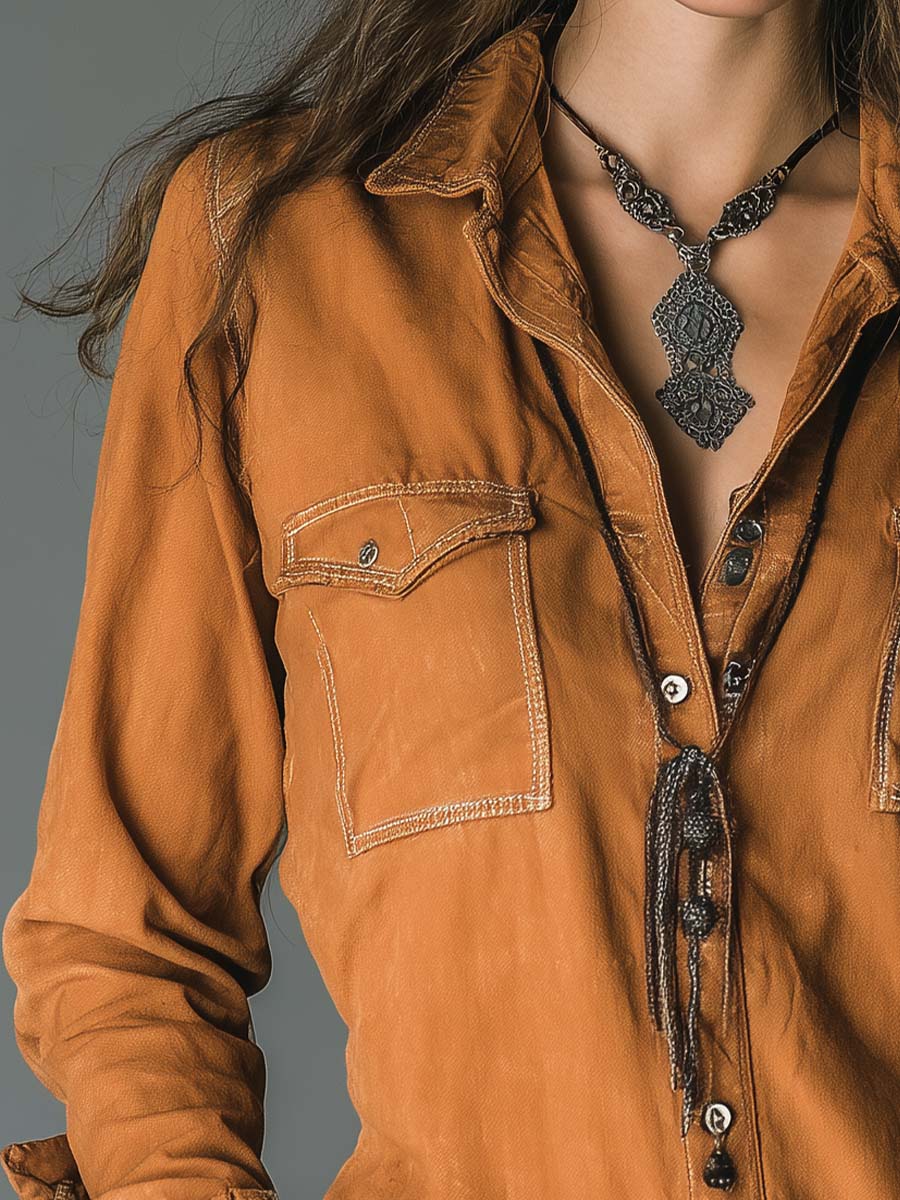 Vintage Caramel Soft Cotton Utility Pocket Shirt - Fashionpara