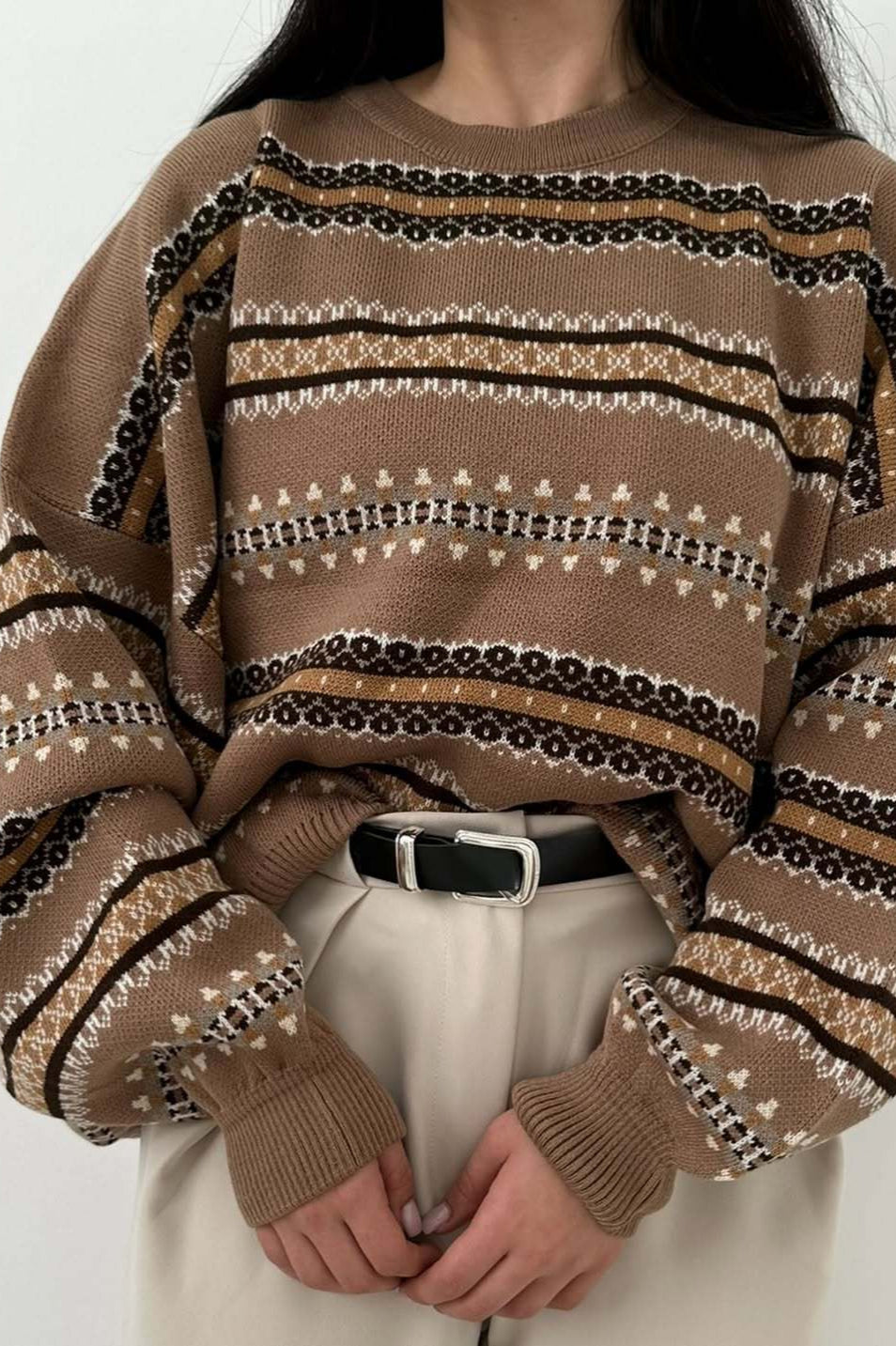 PrincessAce Fair Isle Color Block Knit Sweater for Style