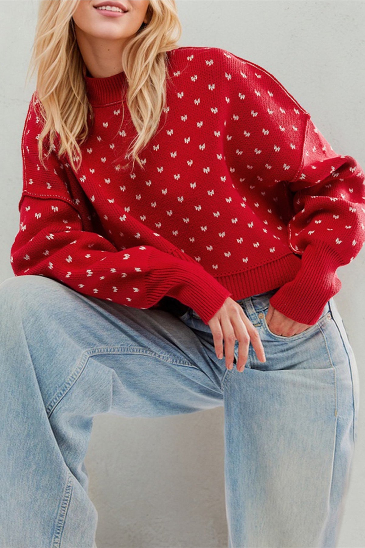 Cropped Butterfly Pattern Sweater